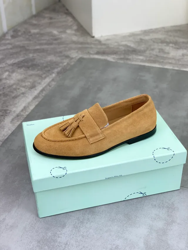 Beige Black Tassel Strap Suede Upper Loafer 5
