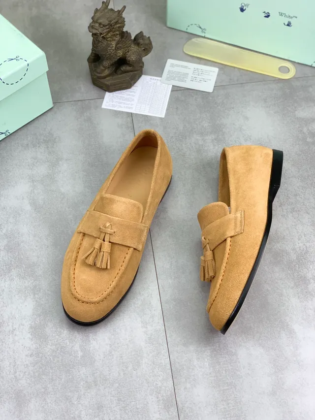 Beige Black Tassel Strap Suede Upper Loafer 6