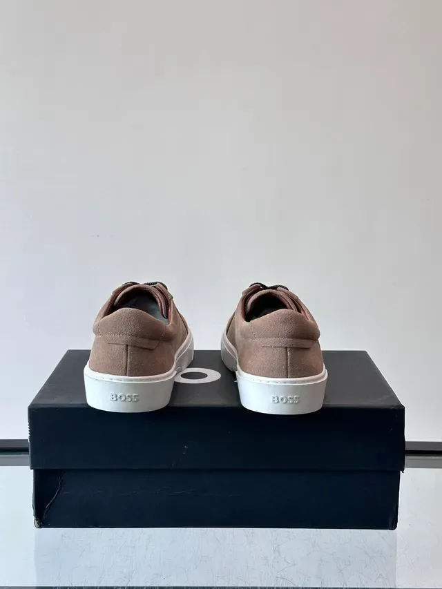 Beige Brown Suede Upper Embossed Logo Sneakers 3