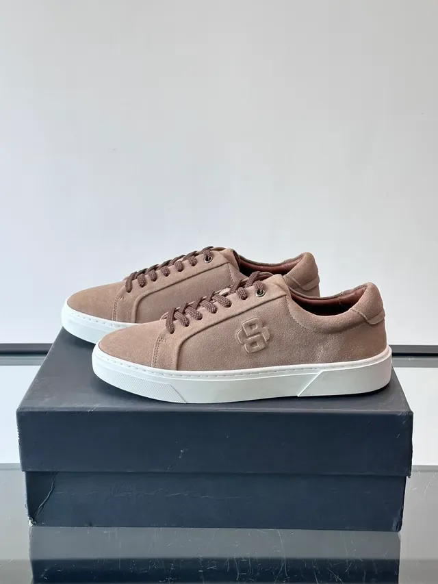 Beige Brown Suede Upper Embossed Logo Sneakers 5