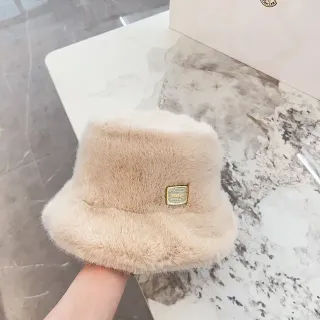 Beige Faux Fur Embellished Bucket Hat