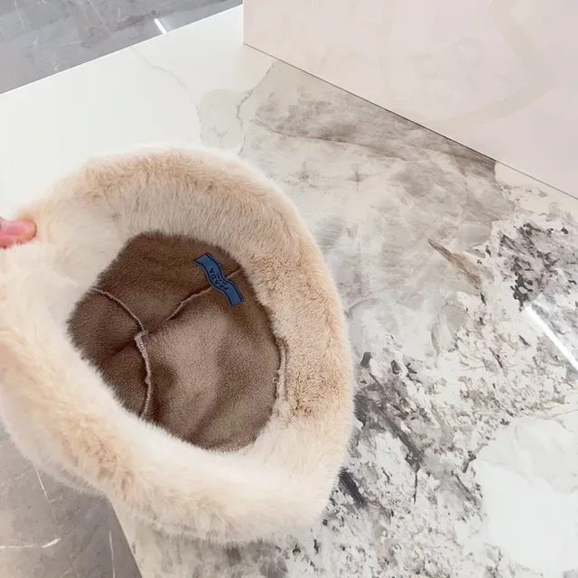 Beige Faux Fur Embellished Bucket Hat 4