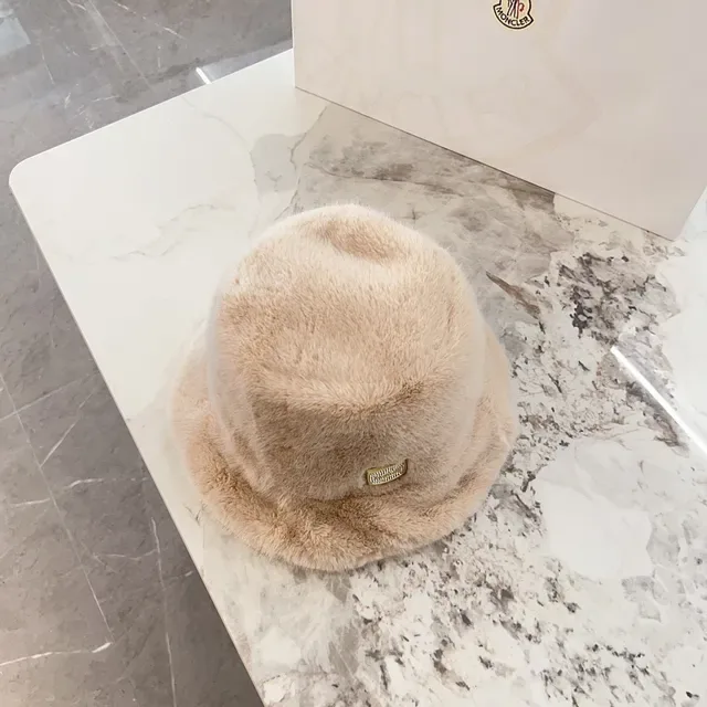 Beige Faux Fur Embellished Bucket Hat 5