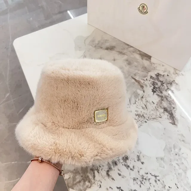 Beige Faux Fur Embellished Bucket Hat 6