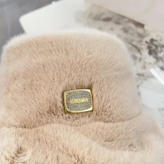 Beige Faux Fur Embellished Bucket Hat 7