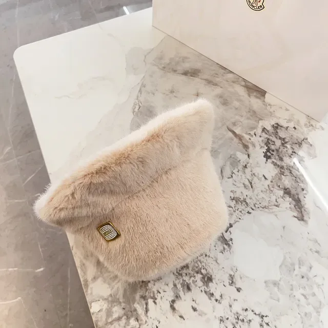 Beige Faux Fur Embellished Bucket Hat 8
