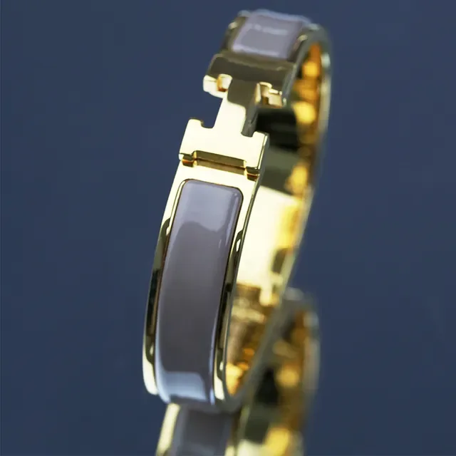 Beige Gold H-Shaped Clasp Ceramic Inlay Bracelet 6