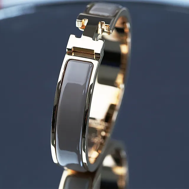 Beige Gold H-Shaped Clasp Ceramic Inlay Bracelet 7