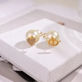 Beige Gold Pearl-Stud Metal Earrings