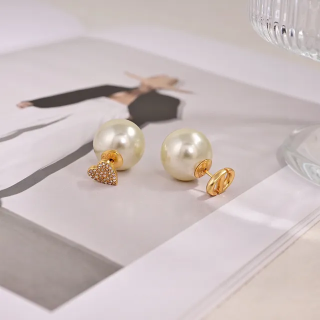 Beige Gold Pearl-Stud Metal Earrings 3