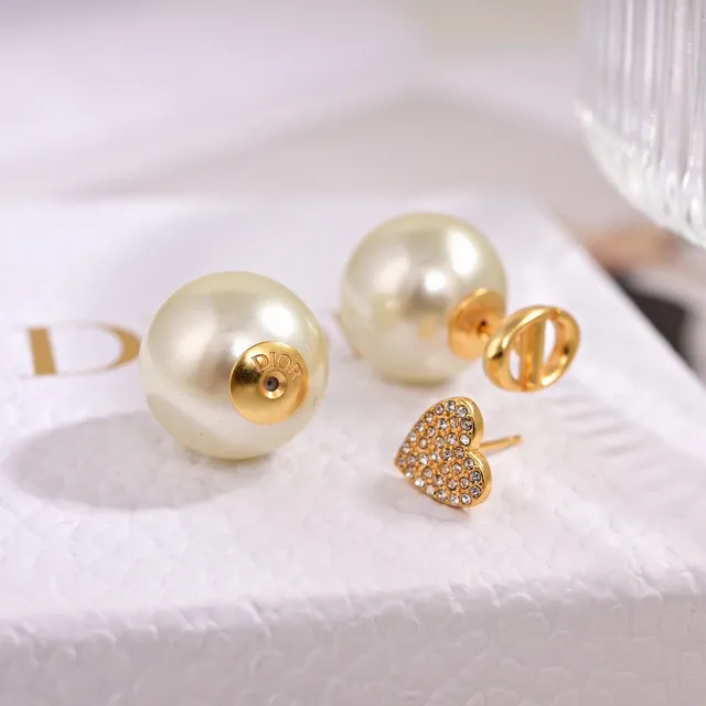 Beige Gold Pearl-Stud Metal Earrings 5