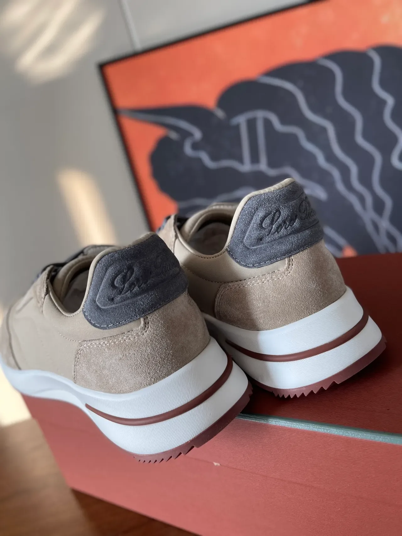 Beige Gray Layered Suede Upper Flat Laces Sneakers 3