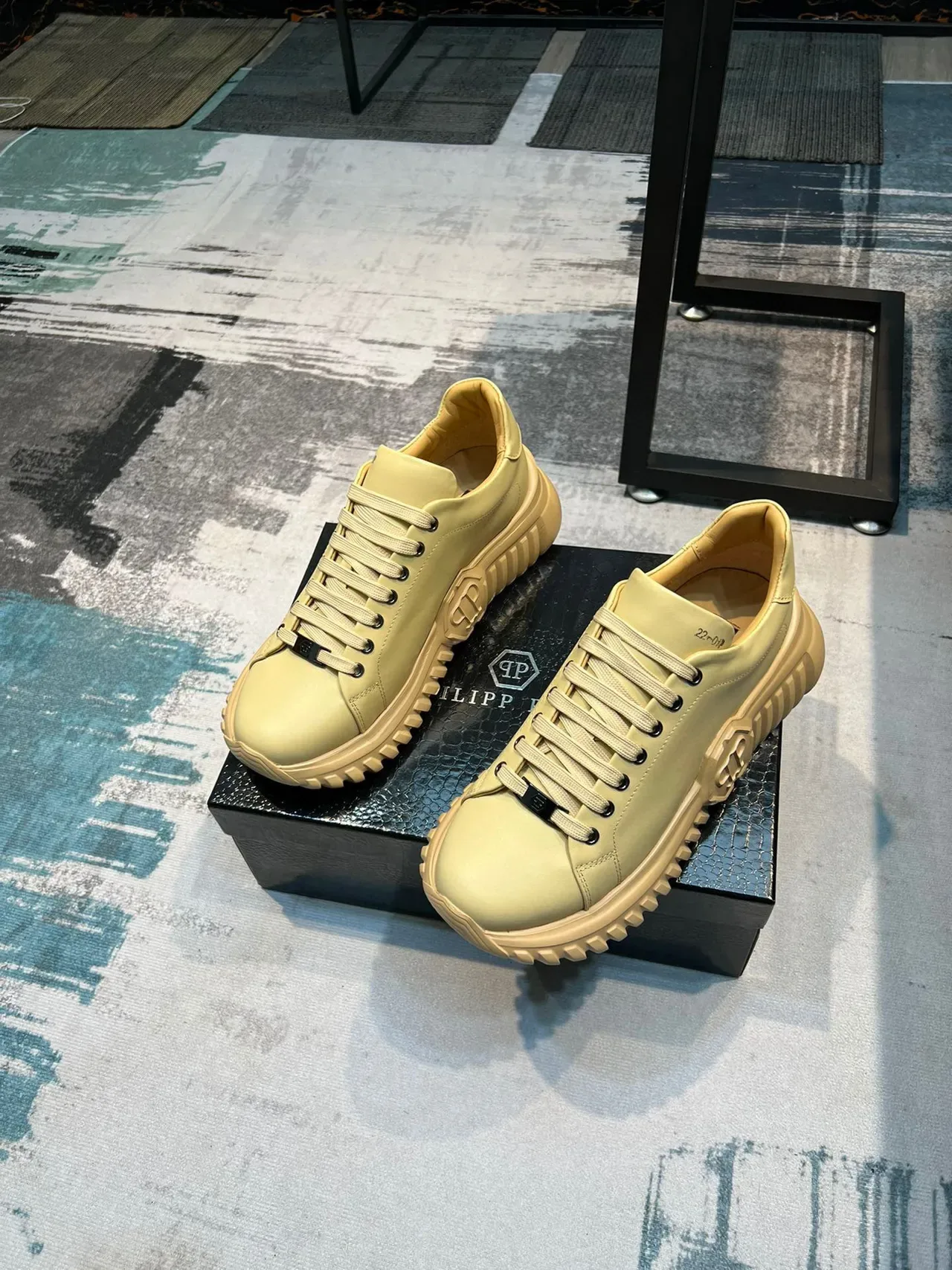 Beige Monogrammed Side Plaque Sculpted Ridged Sole Sneakers 4