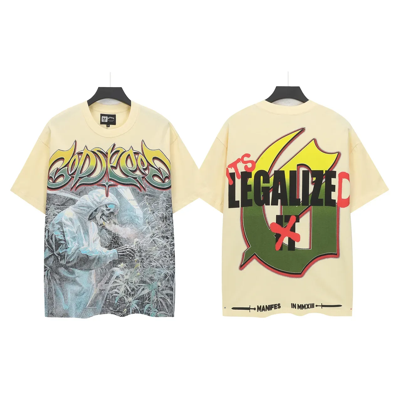 Beige Multicolor Oversized Fit Full-Front Graphic Print T-Shirt 1
