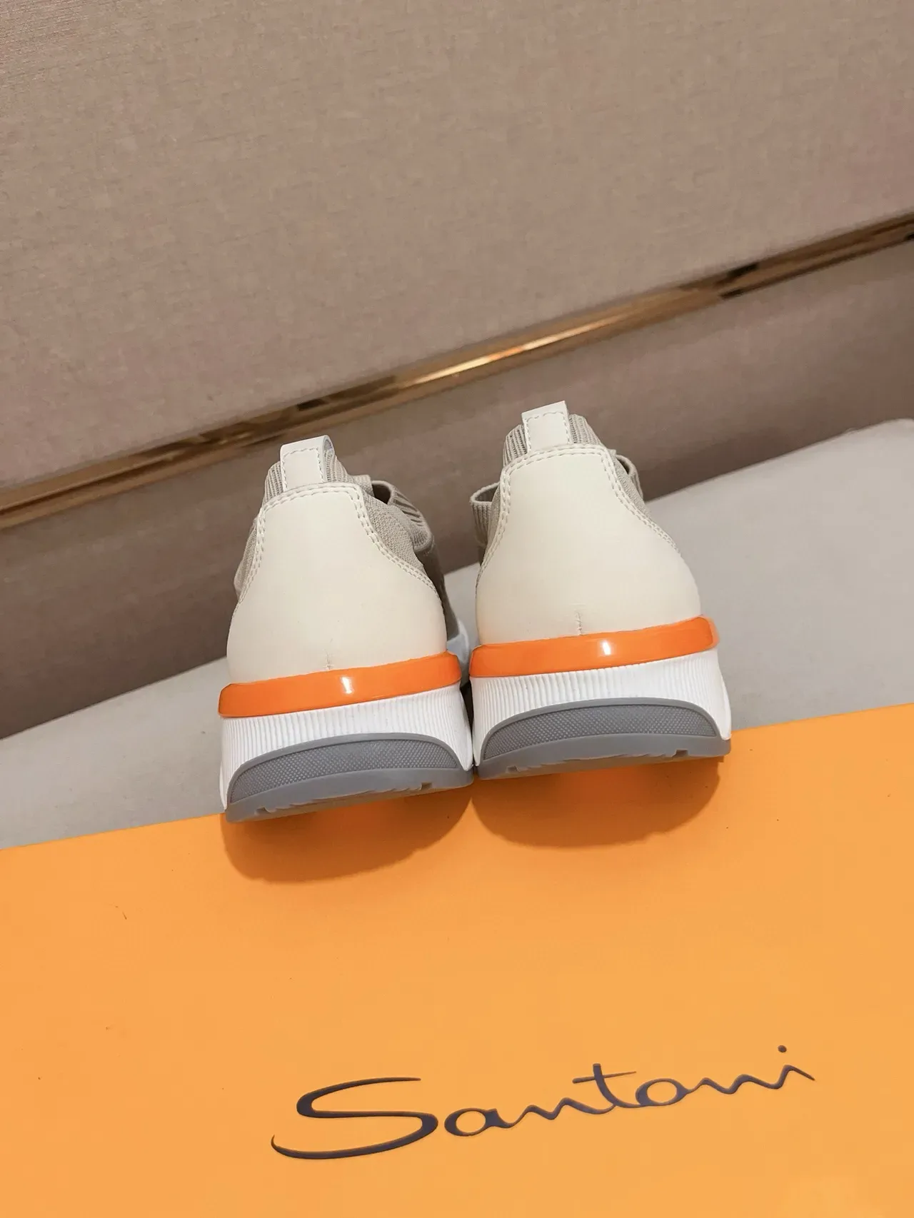 Beige Orange Knit Upper Sculpted White Midsole Sneakers 3
