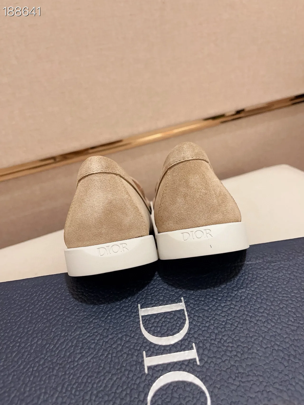 Beige White Suede Upper Moc-Toe Stitching Loafer 2