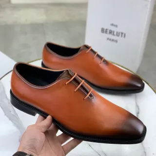 Berluti Brown Black Smooth Full-Grain Leather Cognac Ombre Finish Oxford Shoes