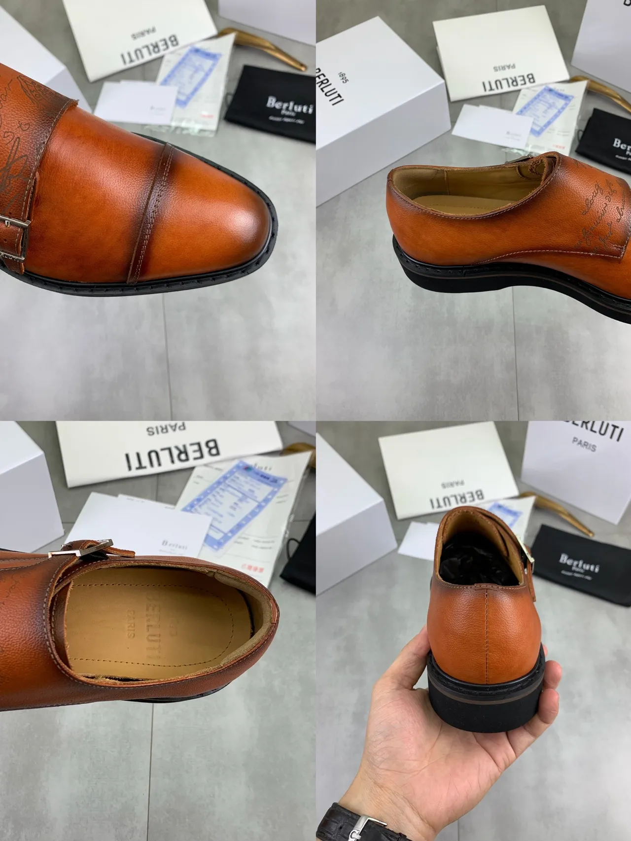 BERLUTI دبل مونك ستراب بني أسود كاب تو أحذية مونك 2