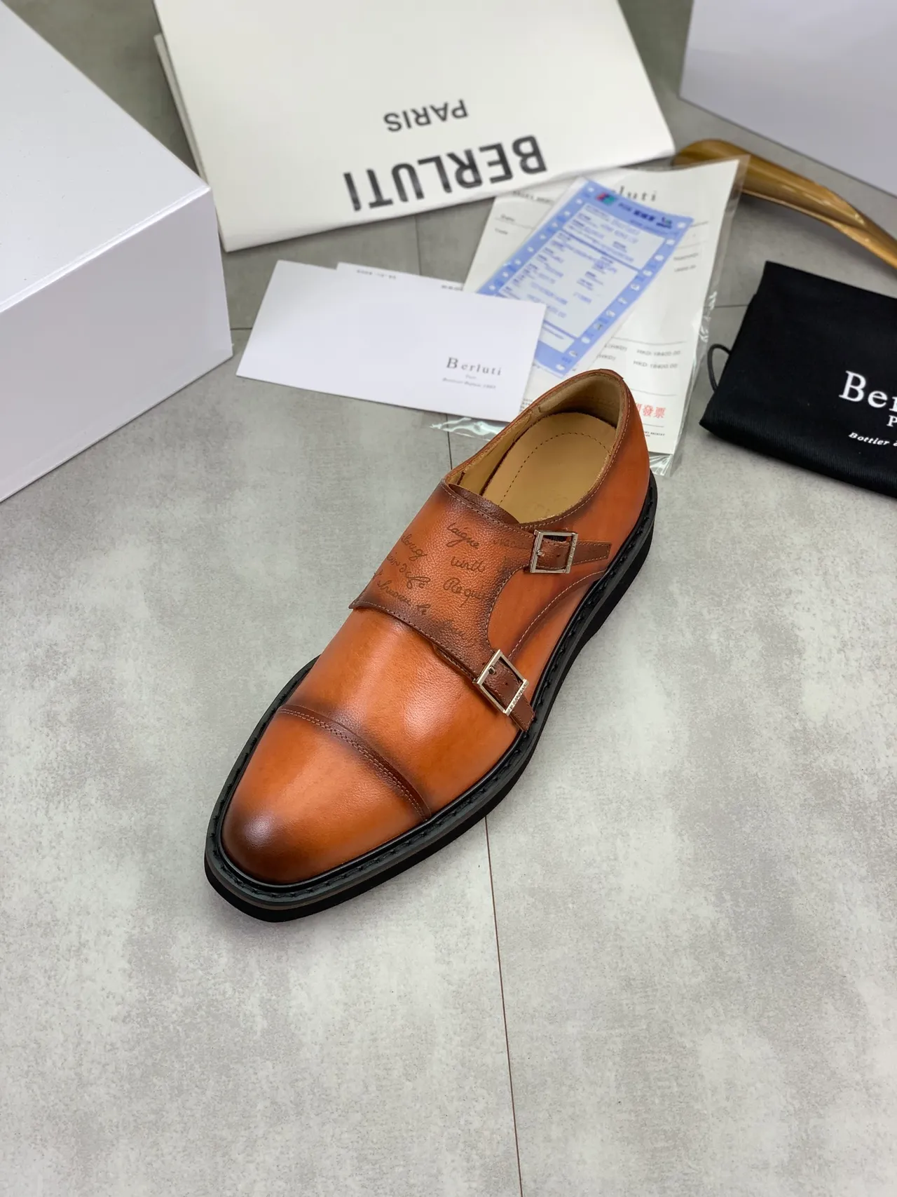 BERLUTI دبل مونك ستراب بني أسود كاب تو أحذية مونك 4
