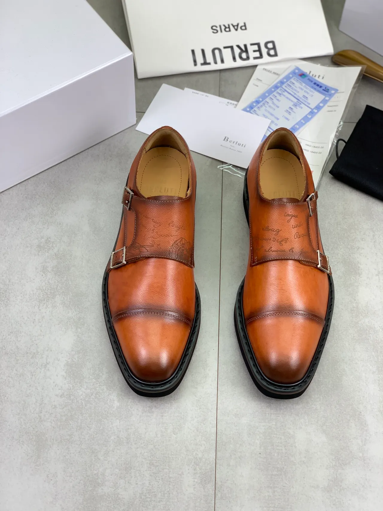 BERLUTI دبل مونك ستراب بني أسود كاب تو أحذية مونك 5