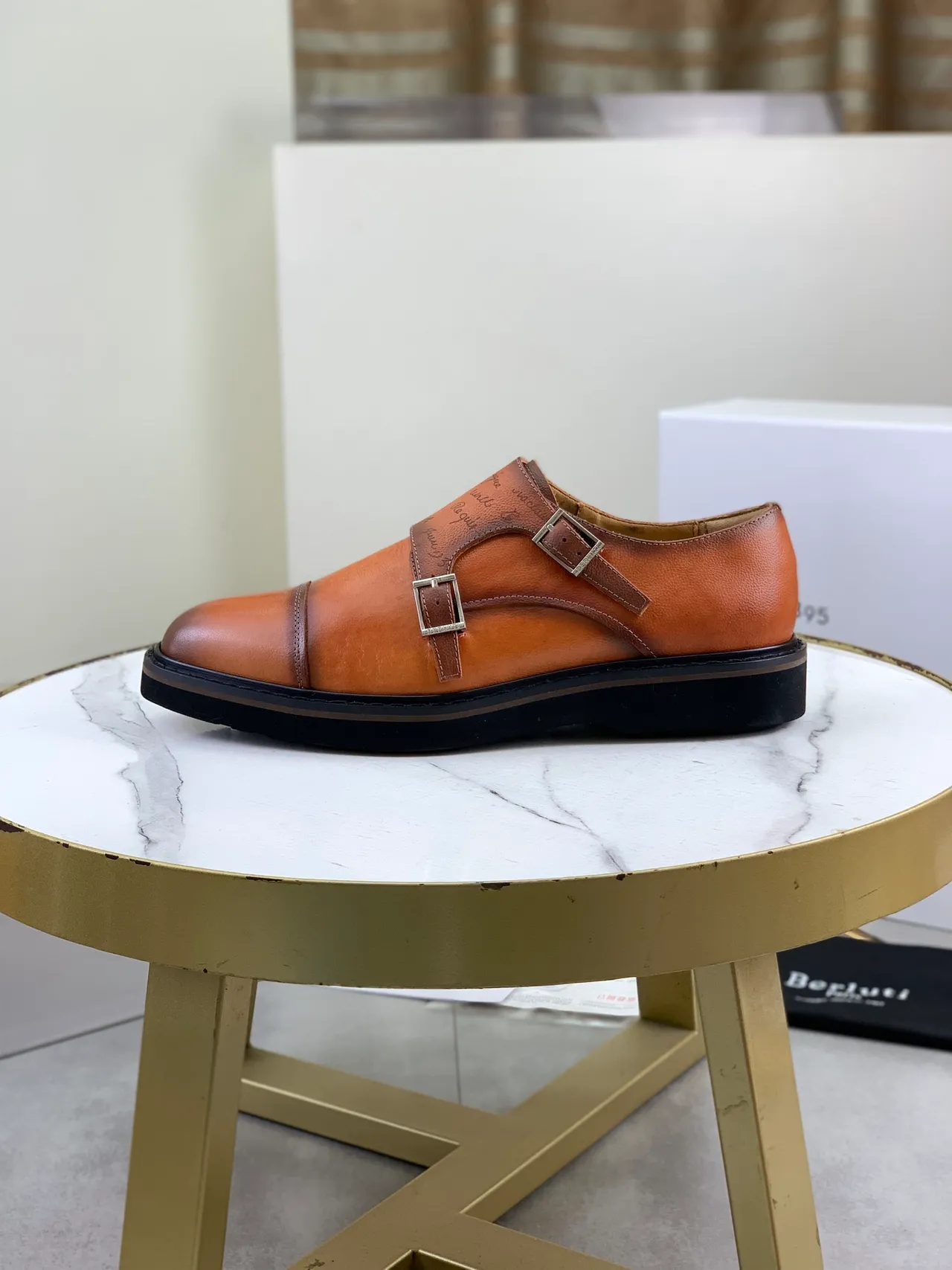 BERLUTI دبل مونك ستراب بني أسود كاب تو أحذية مونك 6
