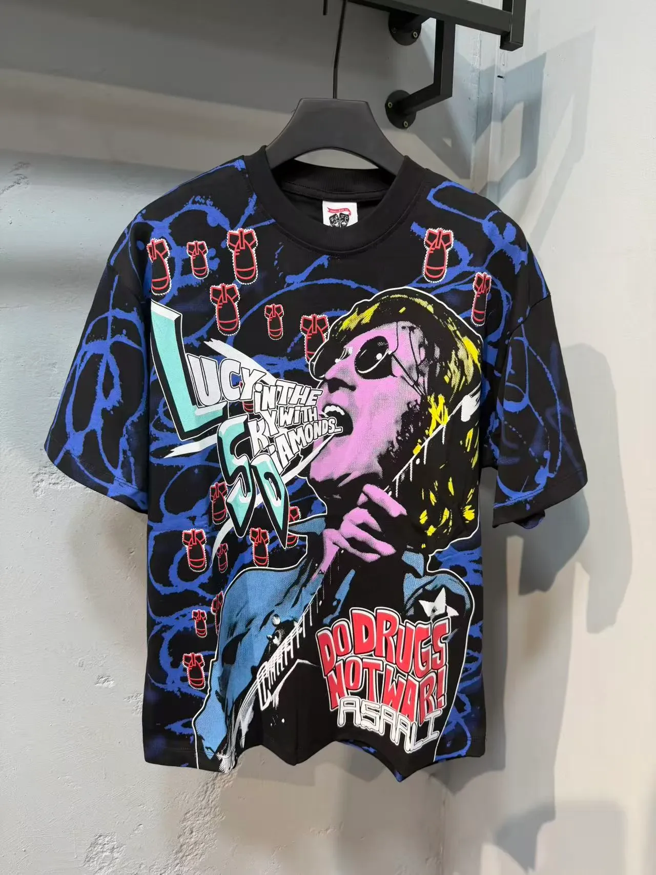 Black and Blue Splatter Graphic Print Oversized T-Shirt 2
