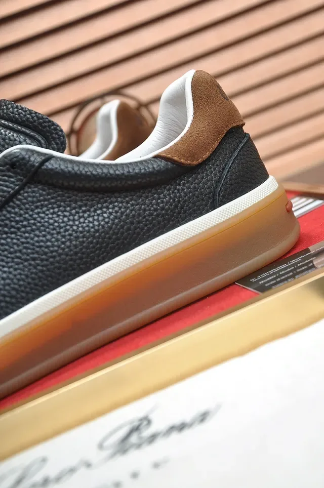 Black and Brown Pebbled Upper Low-Top Gum Sole Sneaker 2