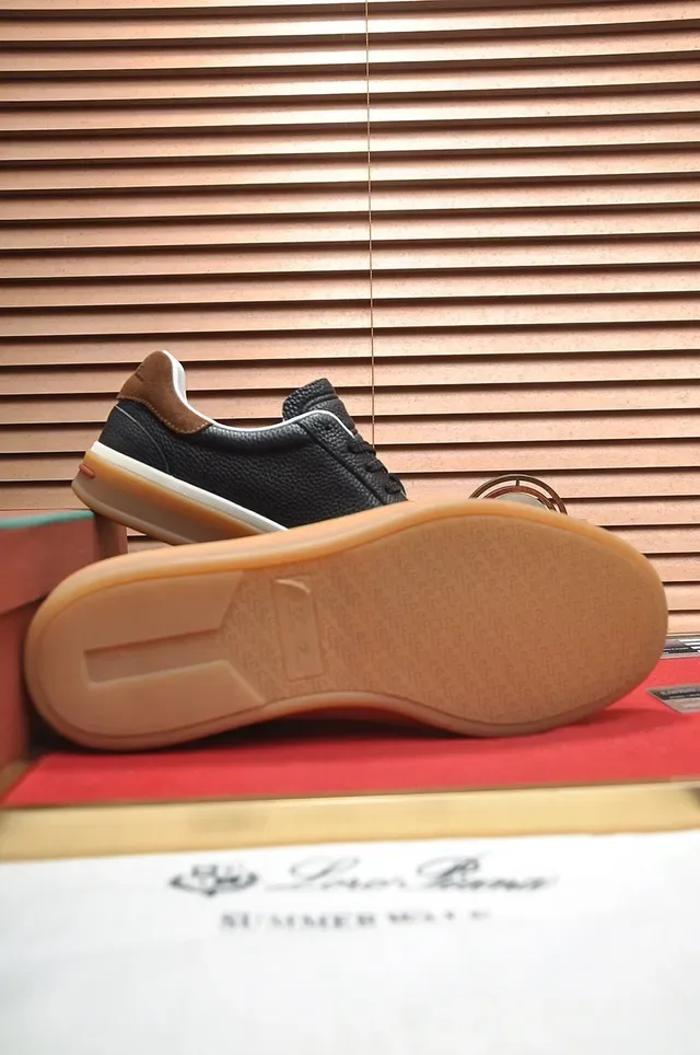 Black and Brown Pebbled Upper Low-Top Gum Sole Sneaker 3