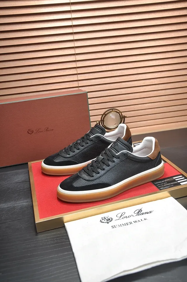 Black and Brown Pebbled Upper Low-Top Gum Sole Sneaker 4