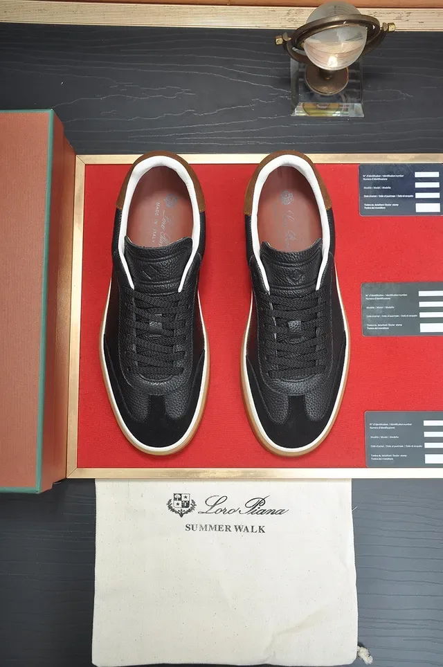 Black and Brown Pebbled Upper Low-Top Gum Sole Sneaker 5