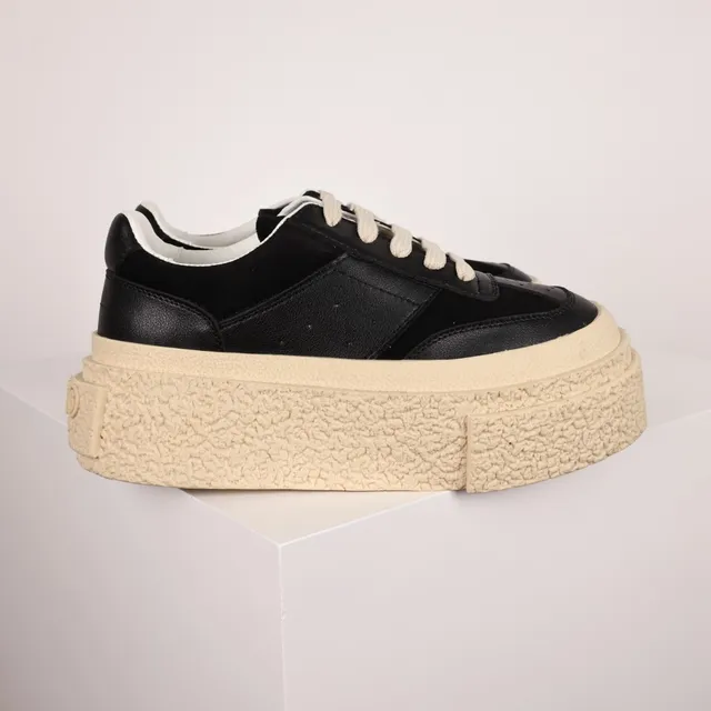 Black and Cream Textured Platform Chunky Sneakers 3