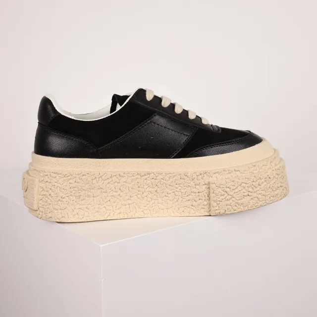 Black and Cream Textured Platform Chunky Sneakers 7