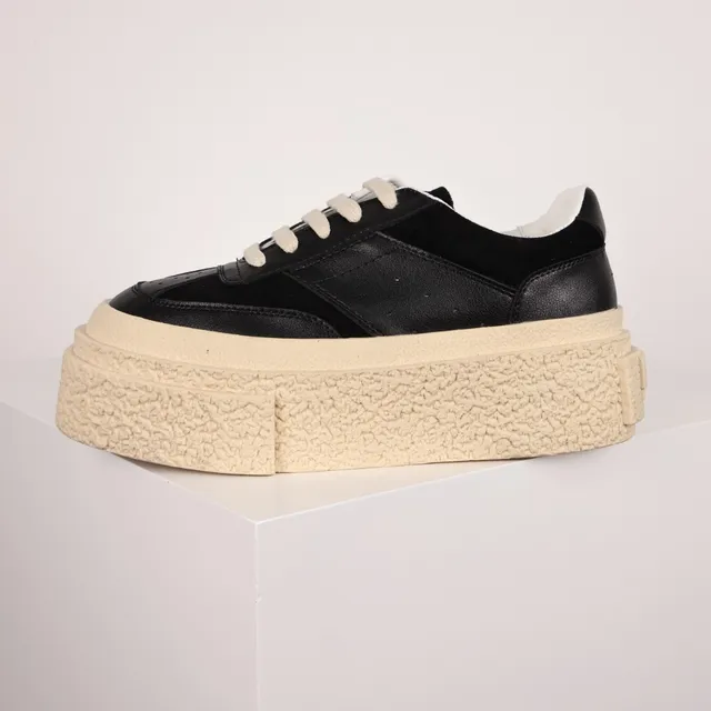 Black and Cream Textured Platform Chunky Sneakers 9
