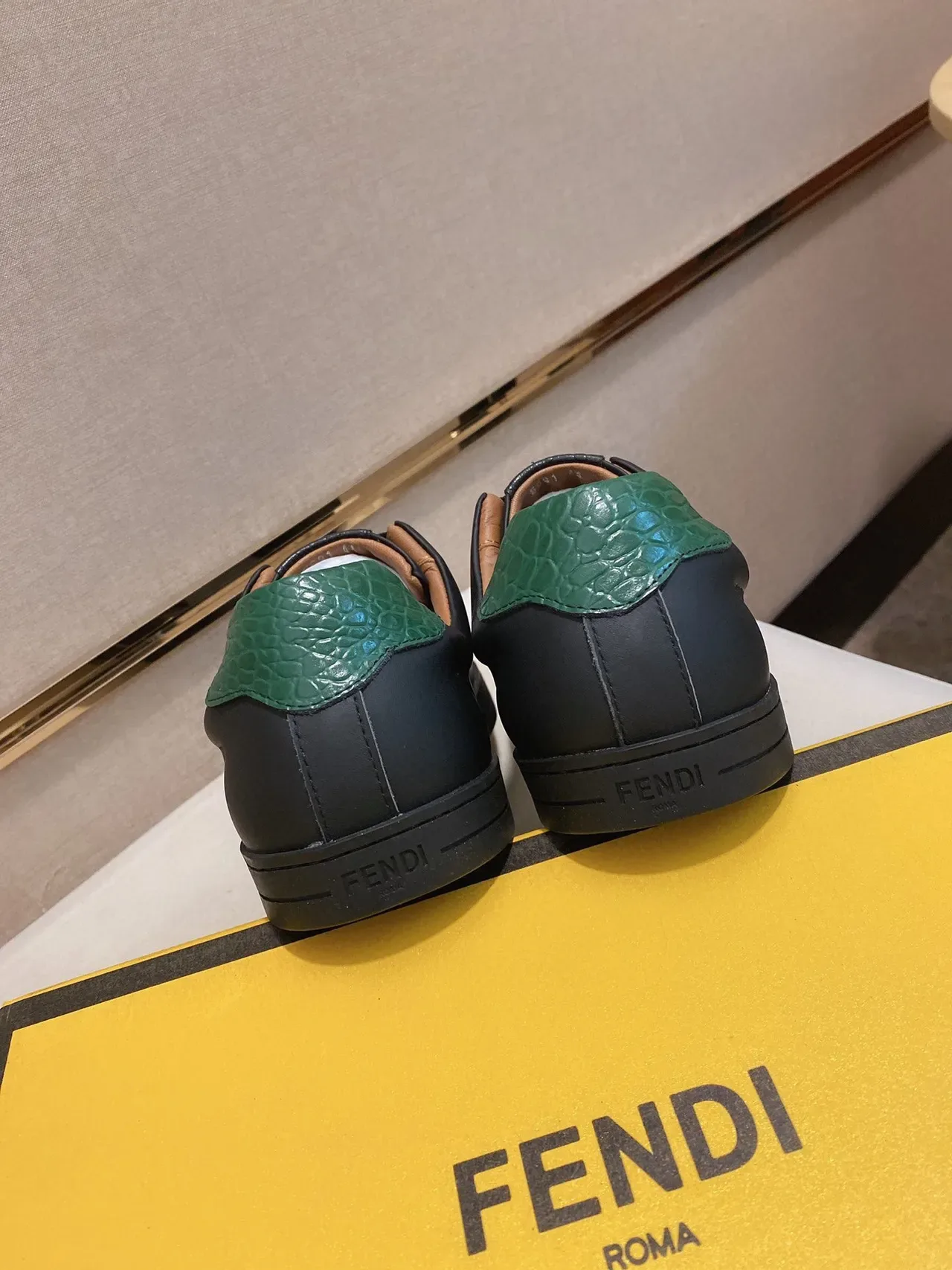 Black and Emerald Green Croc-Embossed Low-Top Lifestyle Sneaker 3