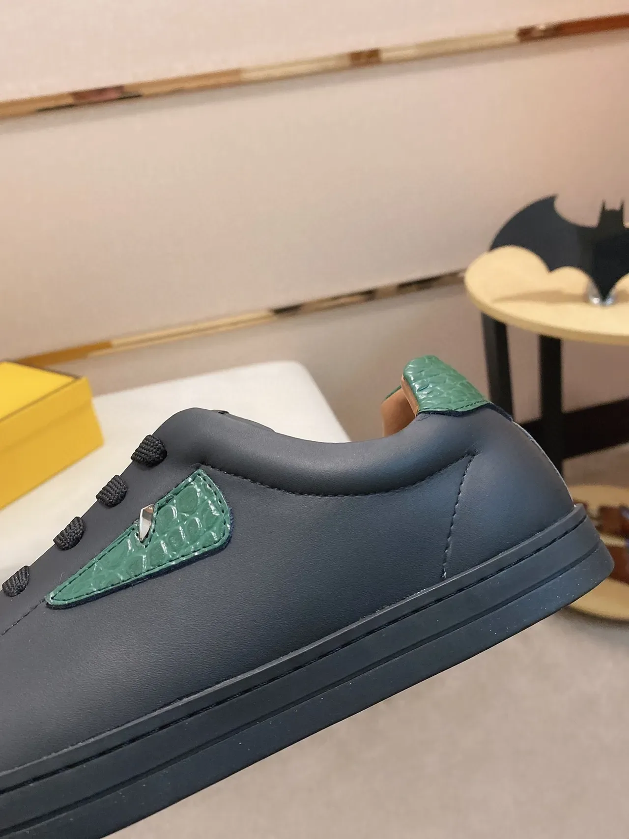 Black and Emerald Green Croc-Embossed Low-Top Lifestyle Sneaker 4