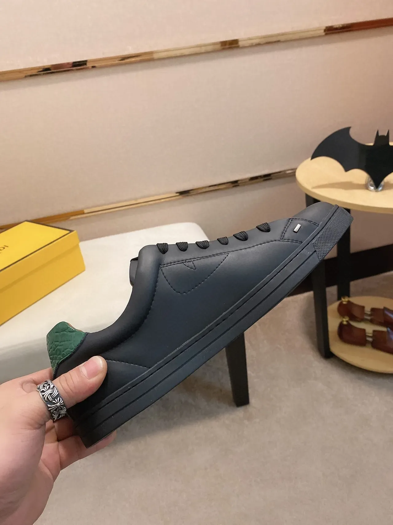 Black and Emerald Green Croc-Embossed Low-Top Lifestyle Sneaker 6