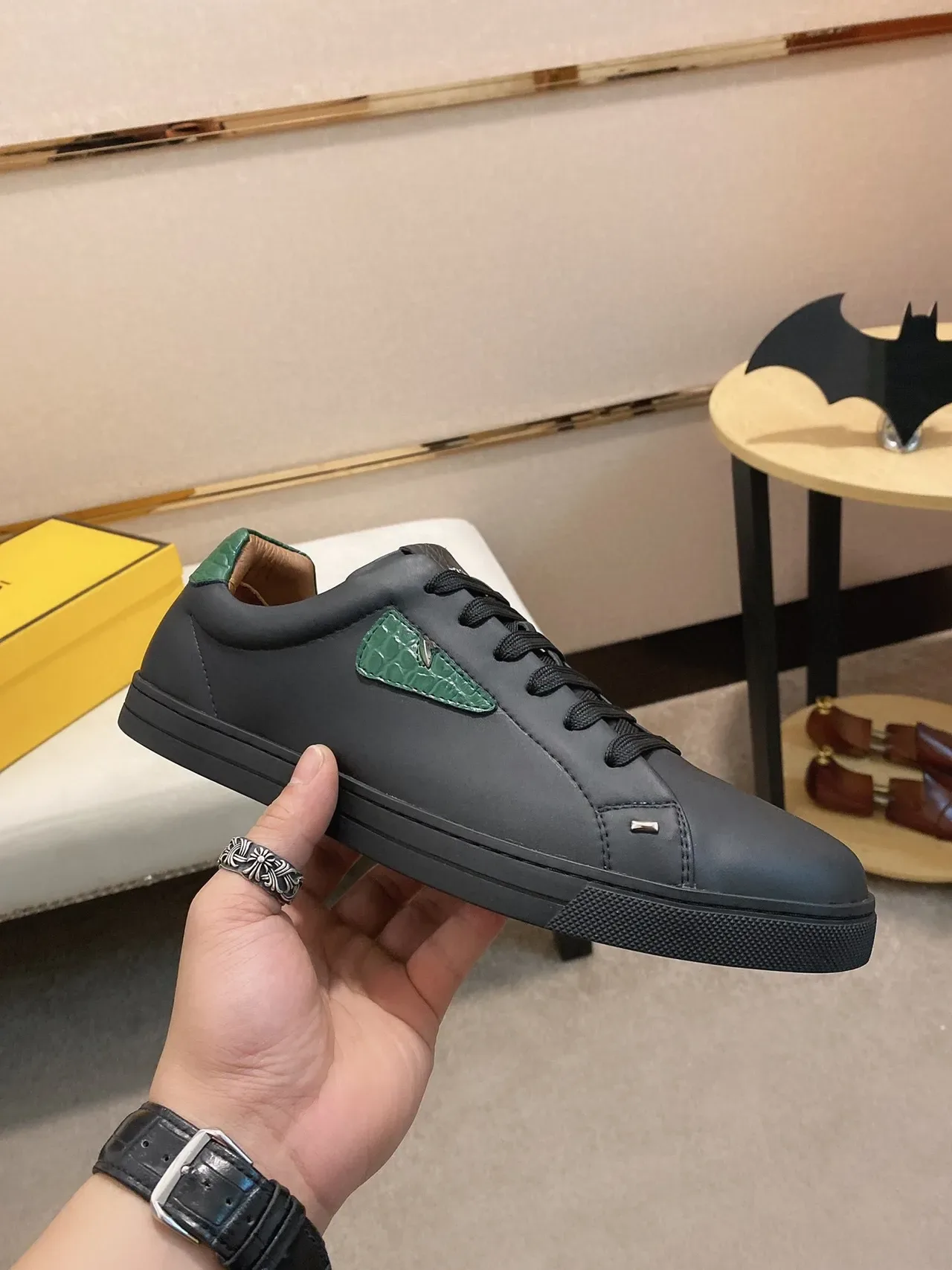 Black and Emerald Green Croc-Embossed Low-Top Lifestyle Sneaker 7