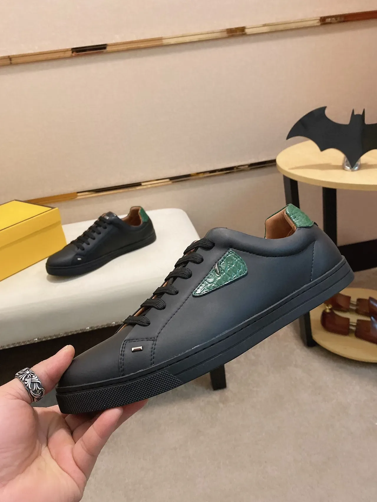 Black and Emerald Green Croc-Embossed Low-Top Lifestyle Sneaker 8