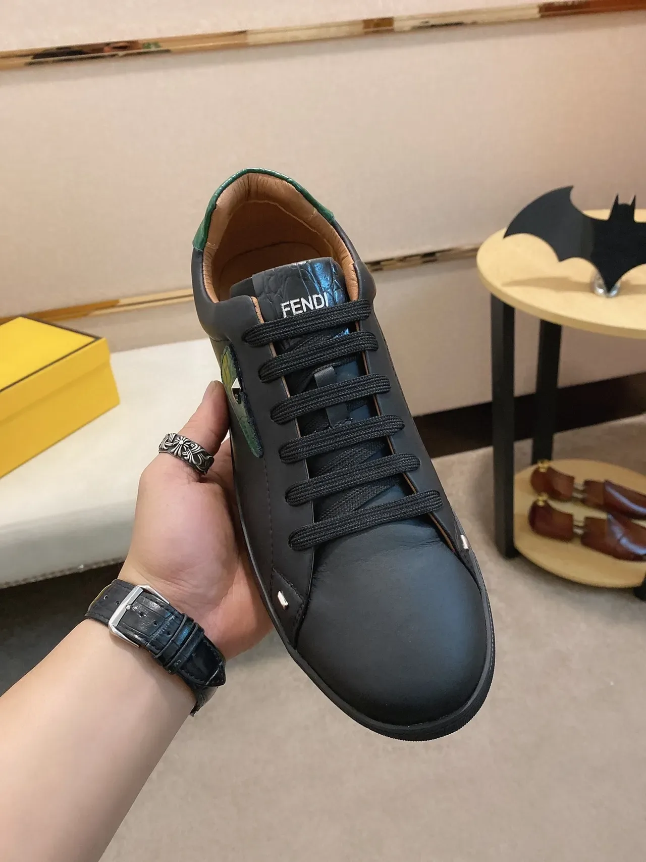 Black and Emerald Green Croc-Embossed Low-Top Lifestyle Sneaker 9