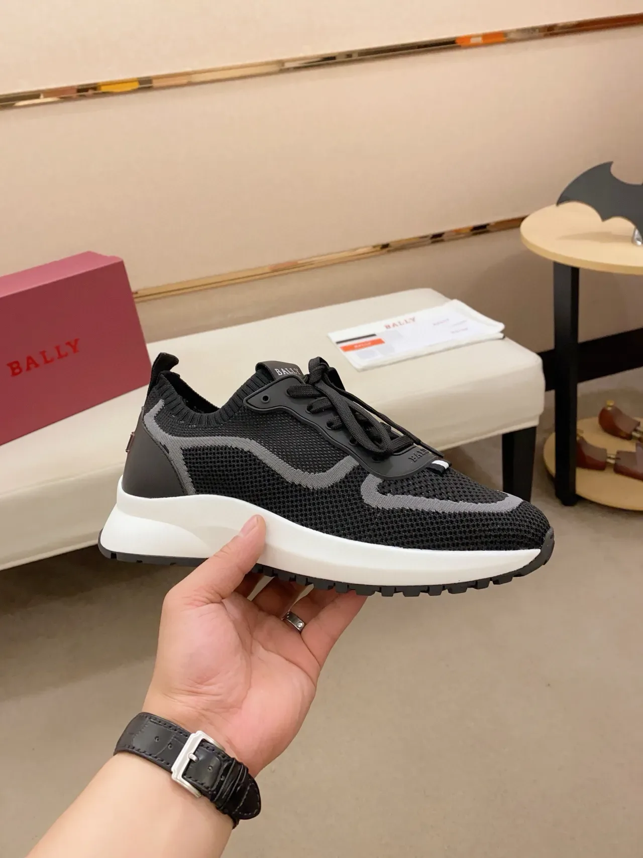 Black and Gray Knit Wave-Overlay Platform Sneaker 4