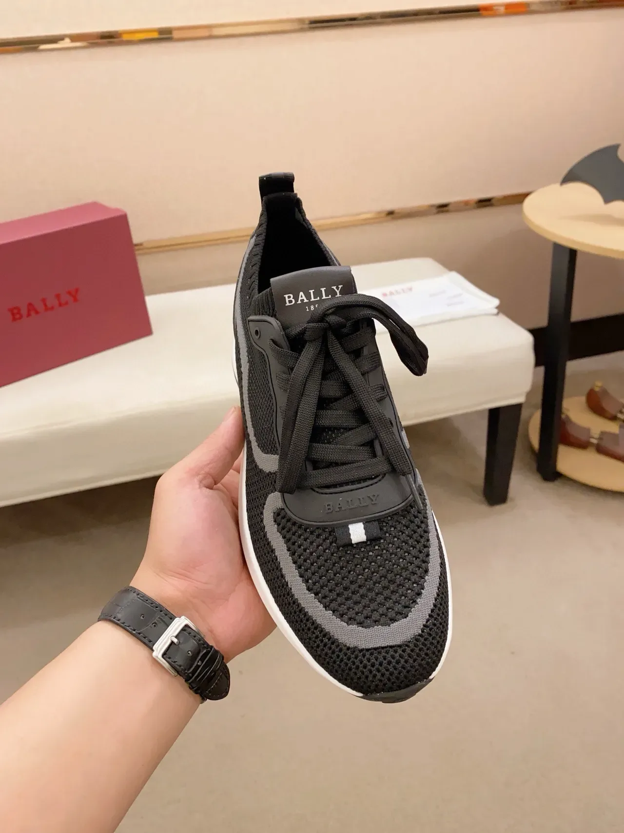 Black and Gray Knit Wave-Overlay Platform Sneaker 5