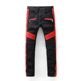 Black and Red Panelled Moto-Style Pants