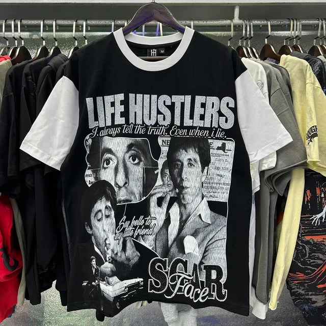 Black and White Contrast Sleeve Graphic Print Ringer T-Shirt 6