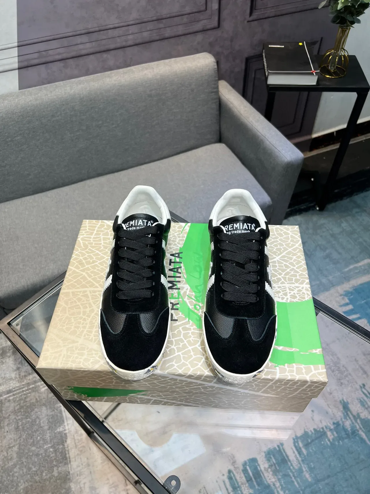 Black and White Graphic-Print Lifestyle Sneaker 2