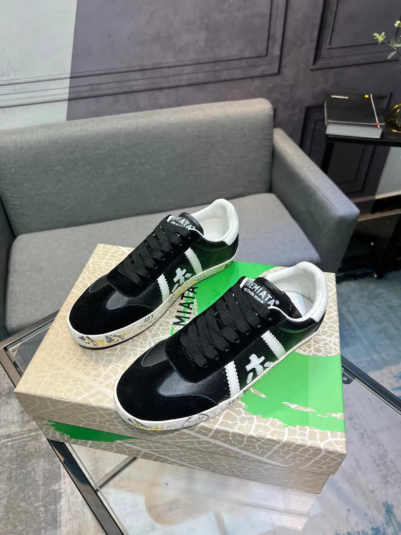 Black and White Graphic-Print Lifestyle Sneaker 3