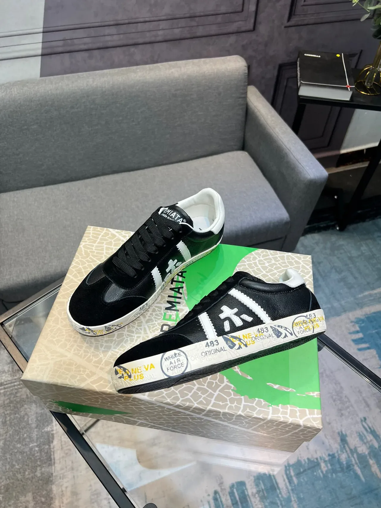 Black and White Graphic-Print Lifestyle Sneaker 4