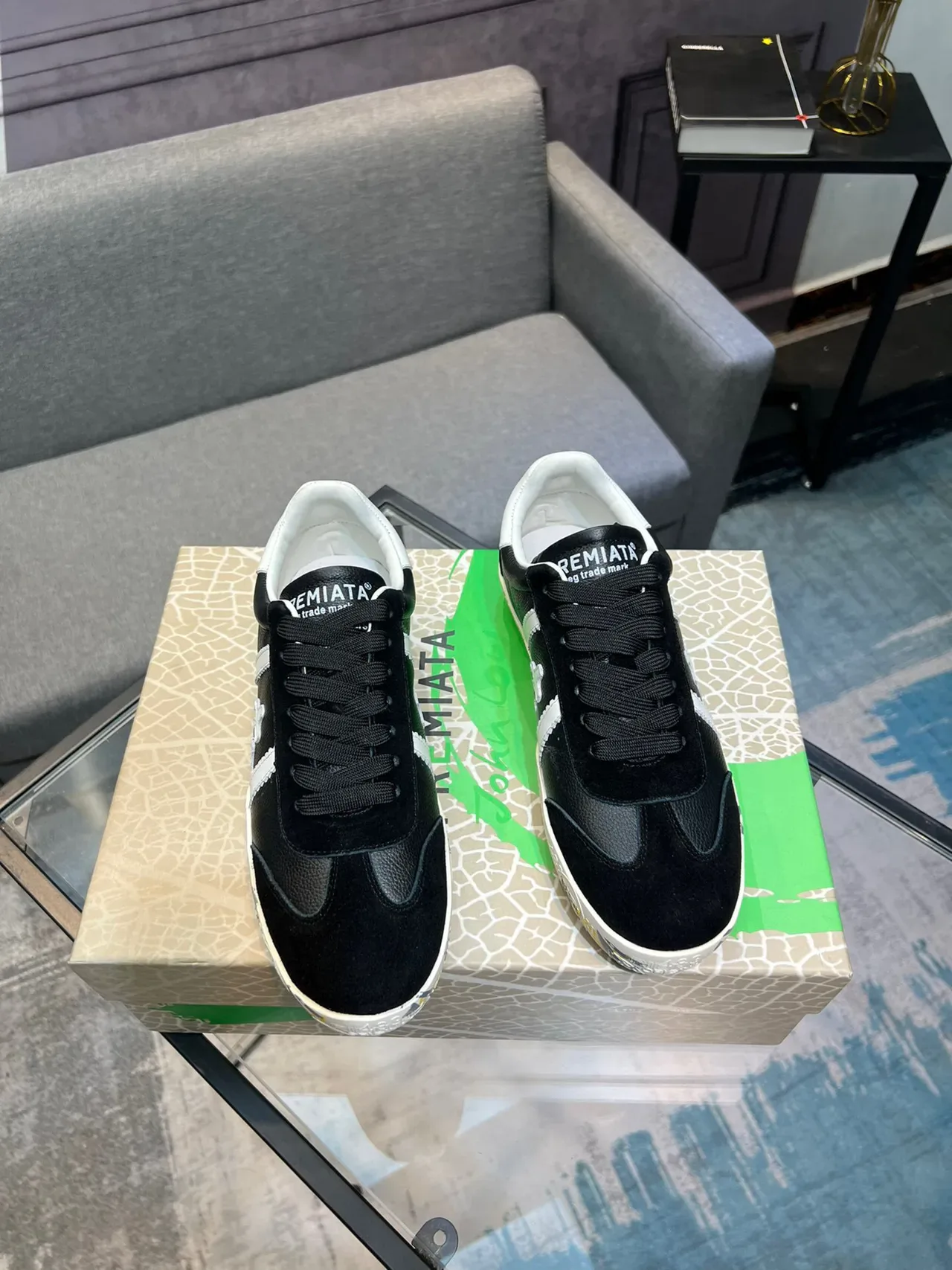 Black and White Graphic-Print Lifestyle Sneaker 5