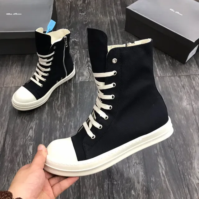 Black and White High-Top Canvas Platform Sneakers 4
