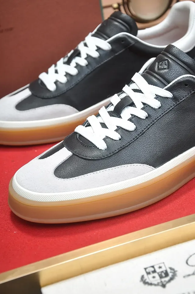 Black and White Two-Tone Leather Low-Top Gum Sole Sneaker 2