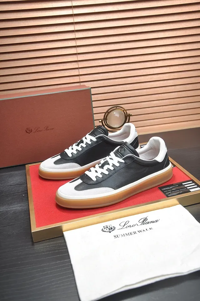 Black and White Two-Tone Leather Low-Top Gum Sole Sneaker 4